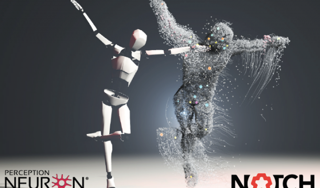 Perception Neuron motion capture technology and Notch VFX real-time graphics software.